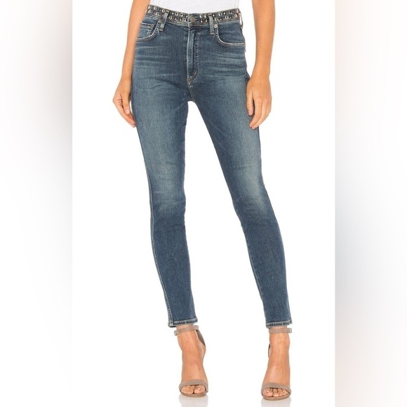 Agolde Roxanne High Rise Studded Skinny Jeans - Picture 1 of 9